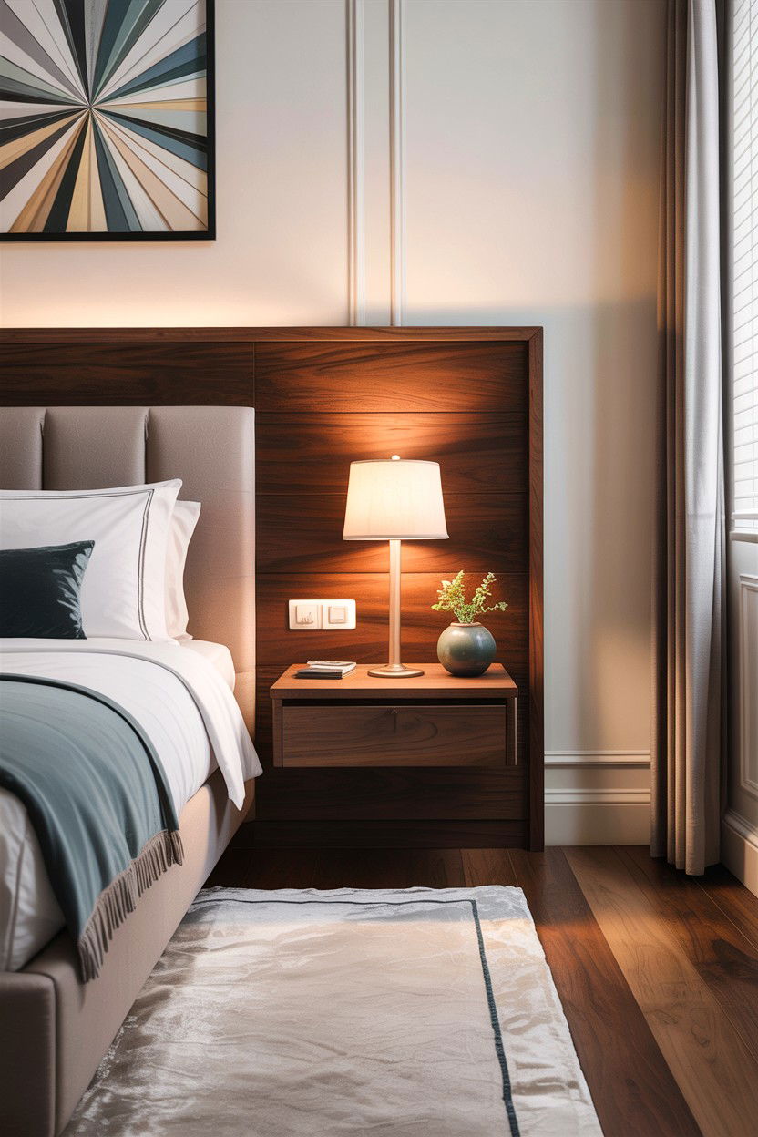 Integrated Bedside Table Wood Headboard - 30 bedroom wooden headboards