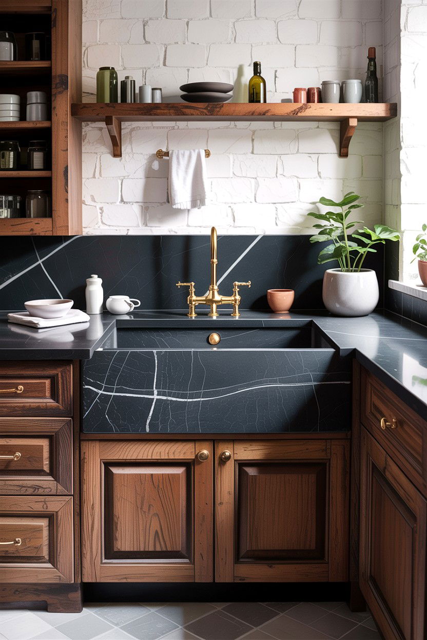 Integrated Stone Apron Sink - 30 farmhouse sink bathroom ideas