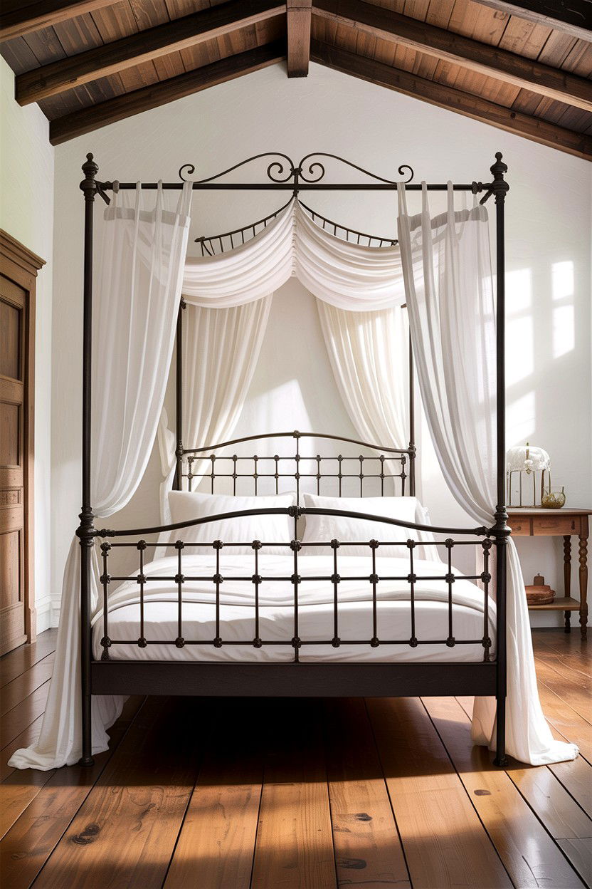 Iron Canopy Bed - 30 rustic white bedroom ideas