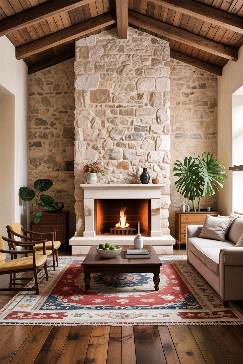 Italian stone wall living room - 30 Italian living room ideas