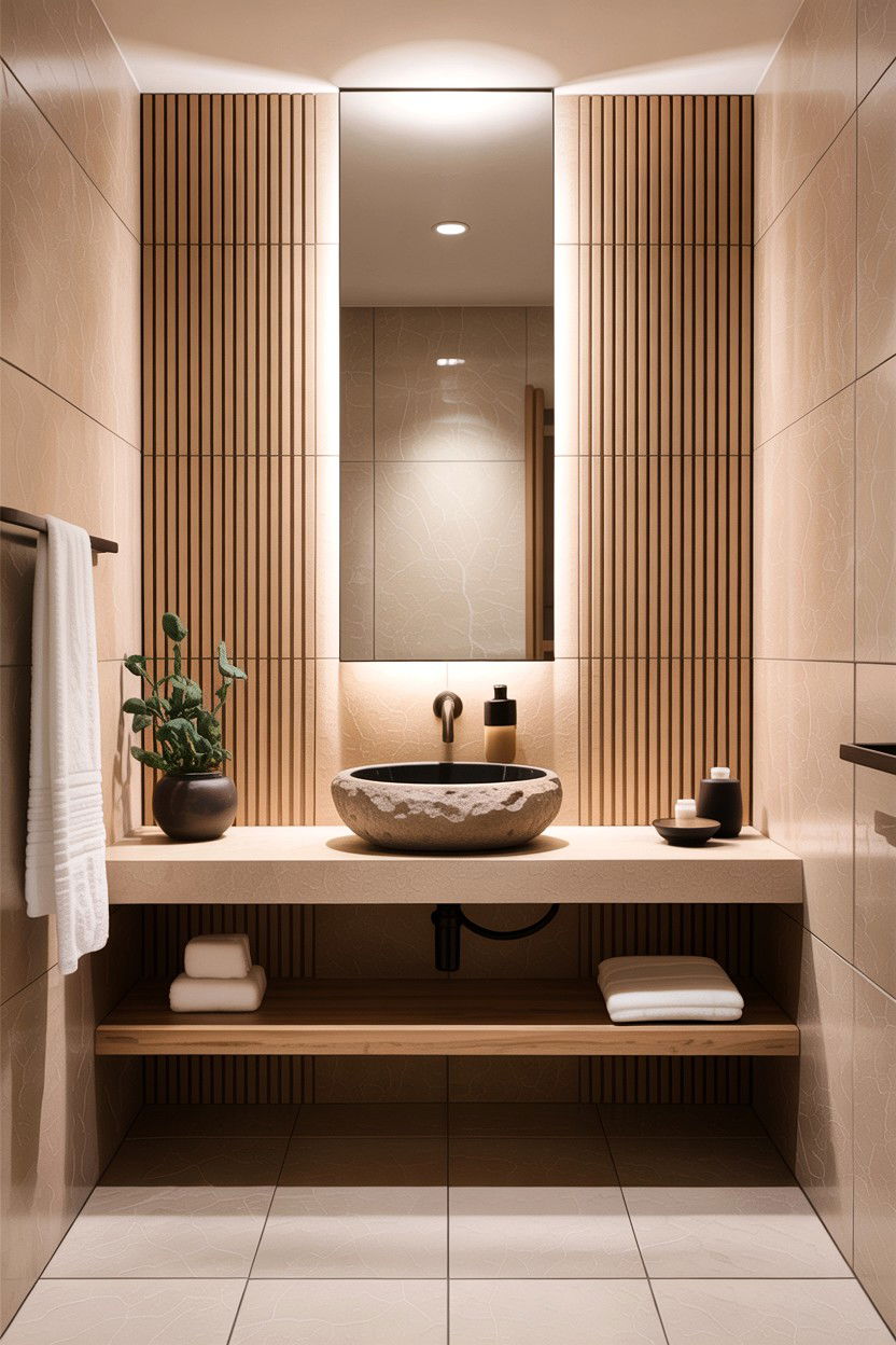 Japandi Beige Bathroom - 30 warm beige bathroom ideas