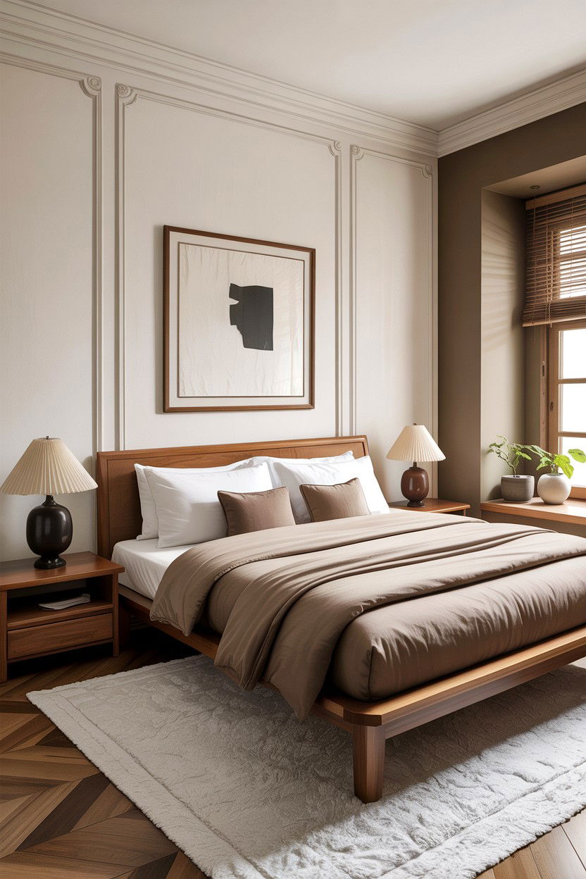 Japandi taupe bedroom - 30 taupe and white bedroom ideas