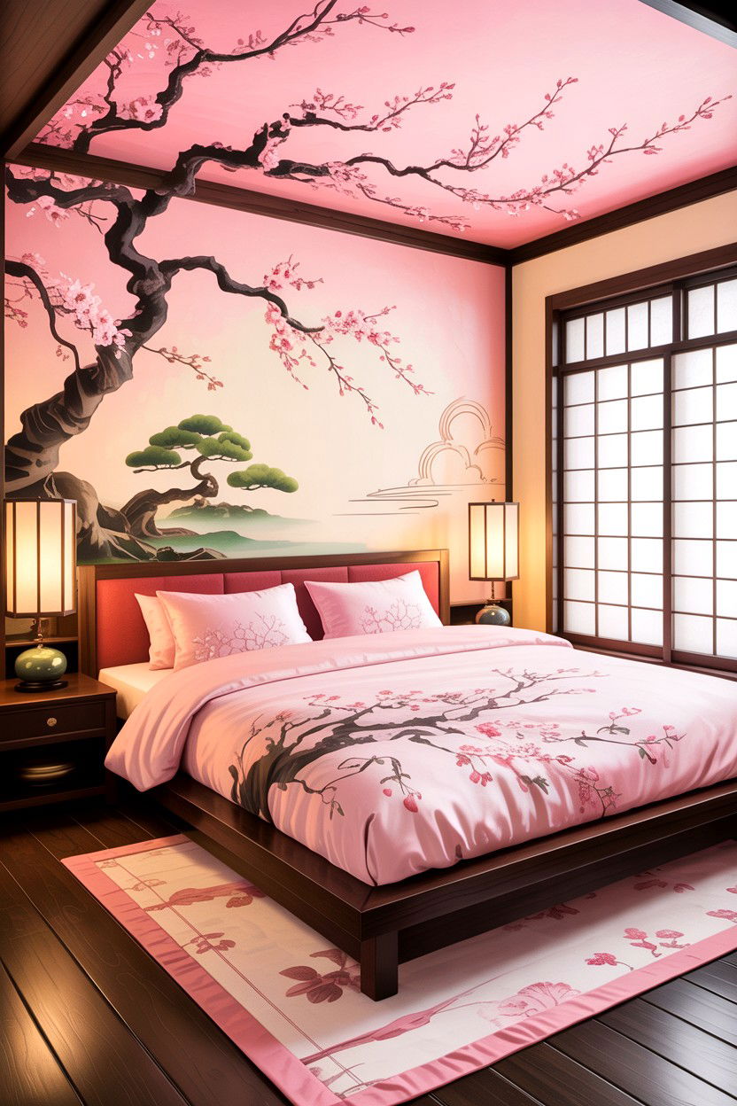 Japanese cherry blossom bedding - 30 bedroom floral bedding ideas