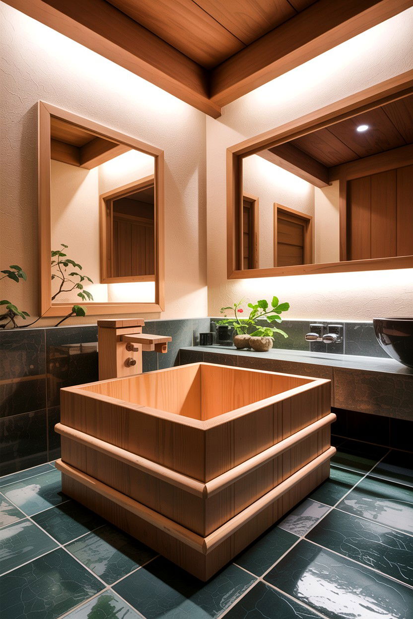 Japanese hinoki wood bath - 30 Asian bathroom ideas