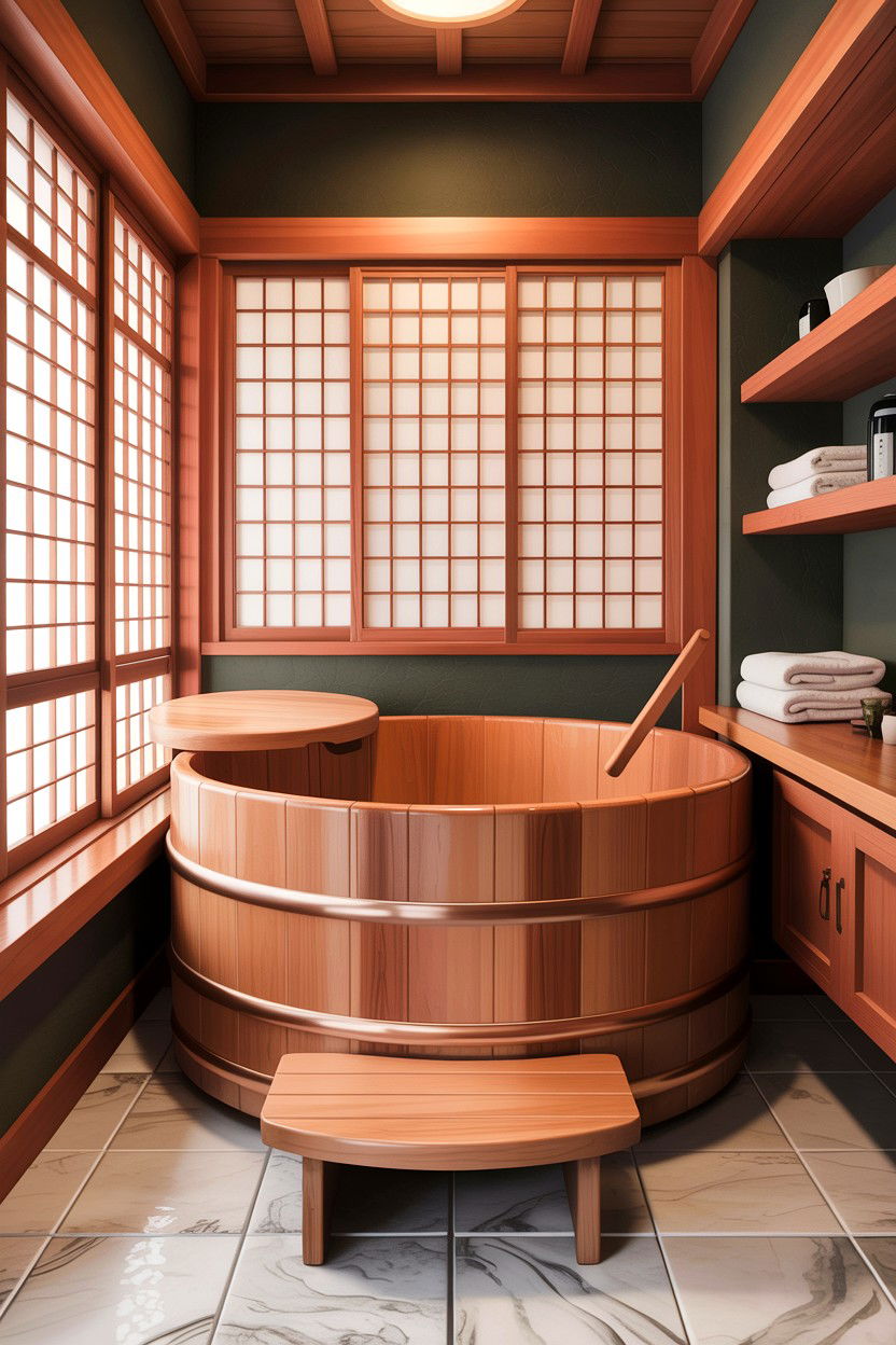 Japanese soaking tub with steps - 30 Japanese bathroom ideas