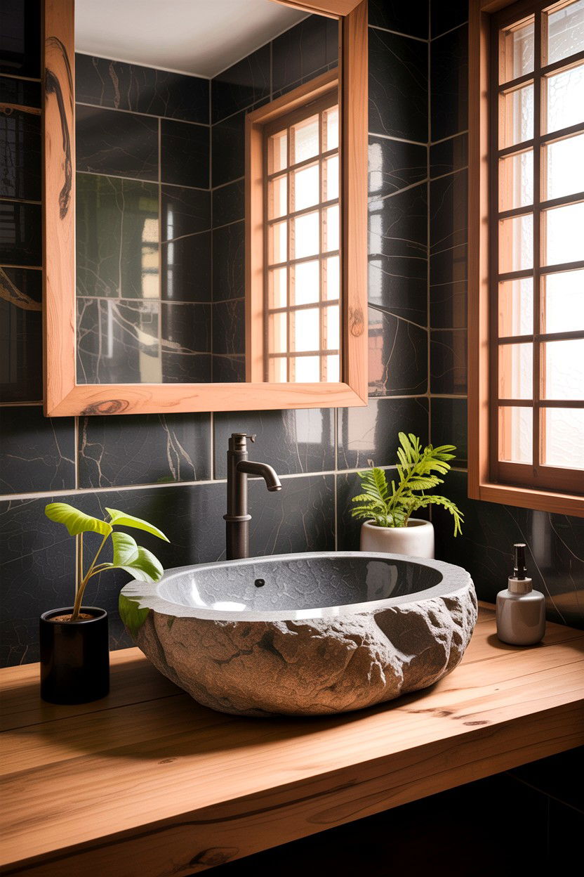 Japanese stone basin - 30 Asian bathroom ideas