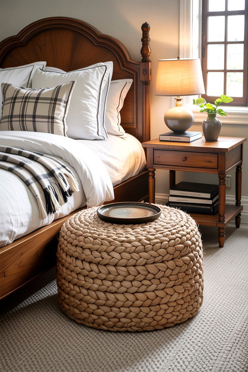 Jute Ottoman - 30 jute bedroom ideas