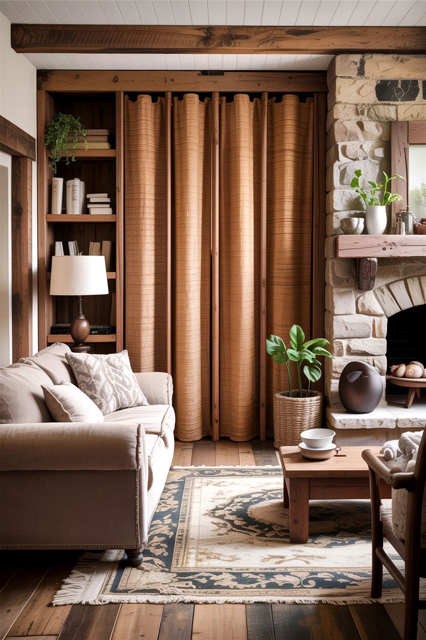 Jute curtain room divider rustic - 30 living room curtain dividers