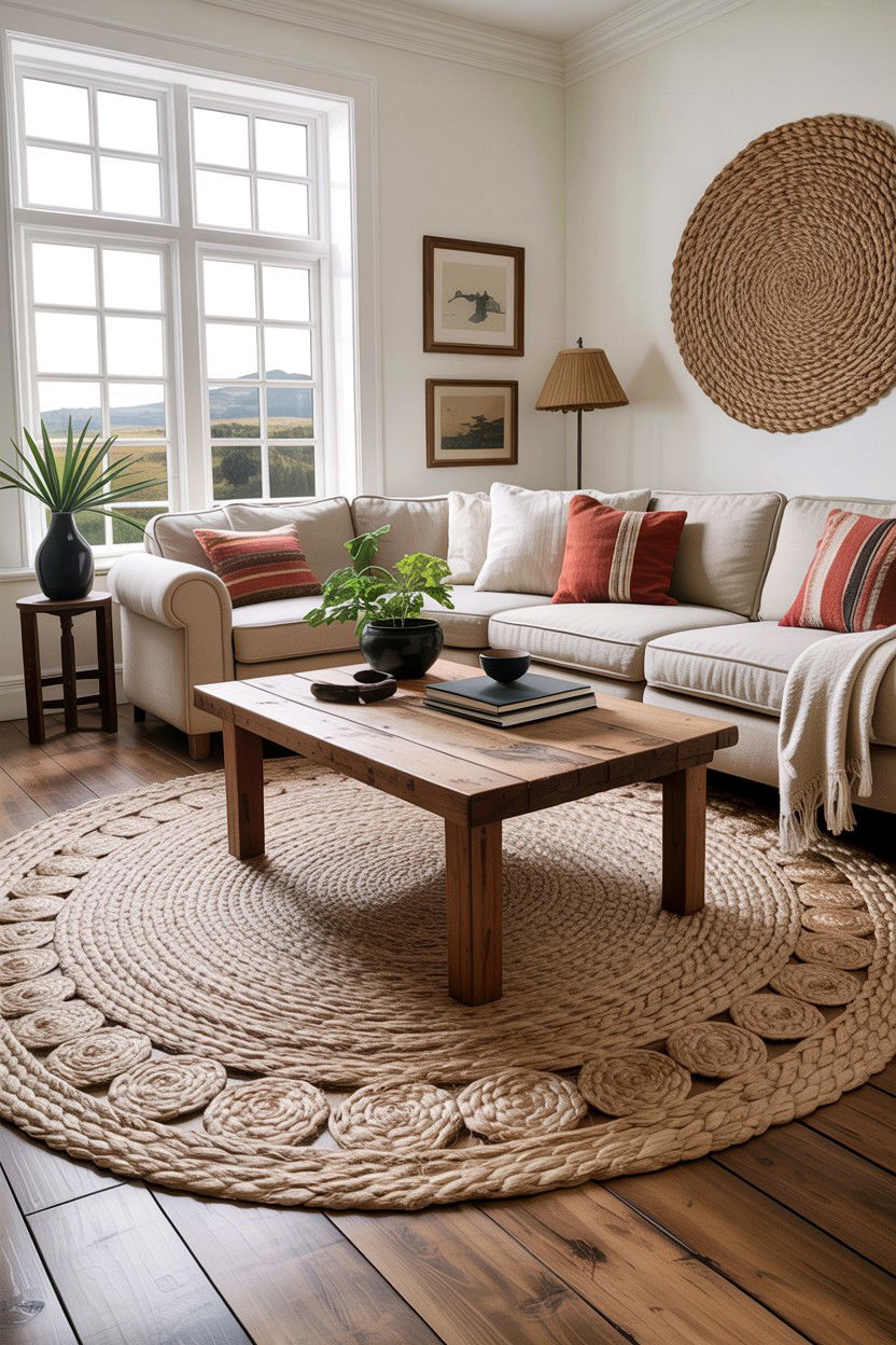 Jute rug - 30 garden themed living room ideas