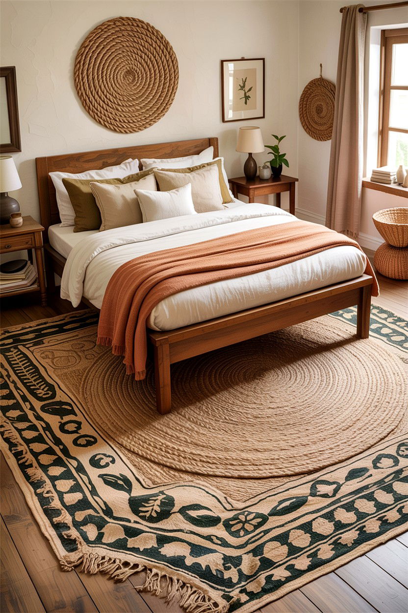 Jute rug bedroom - 30 bohemian bedroom ideas