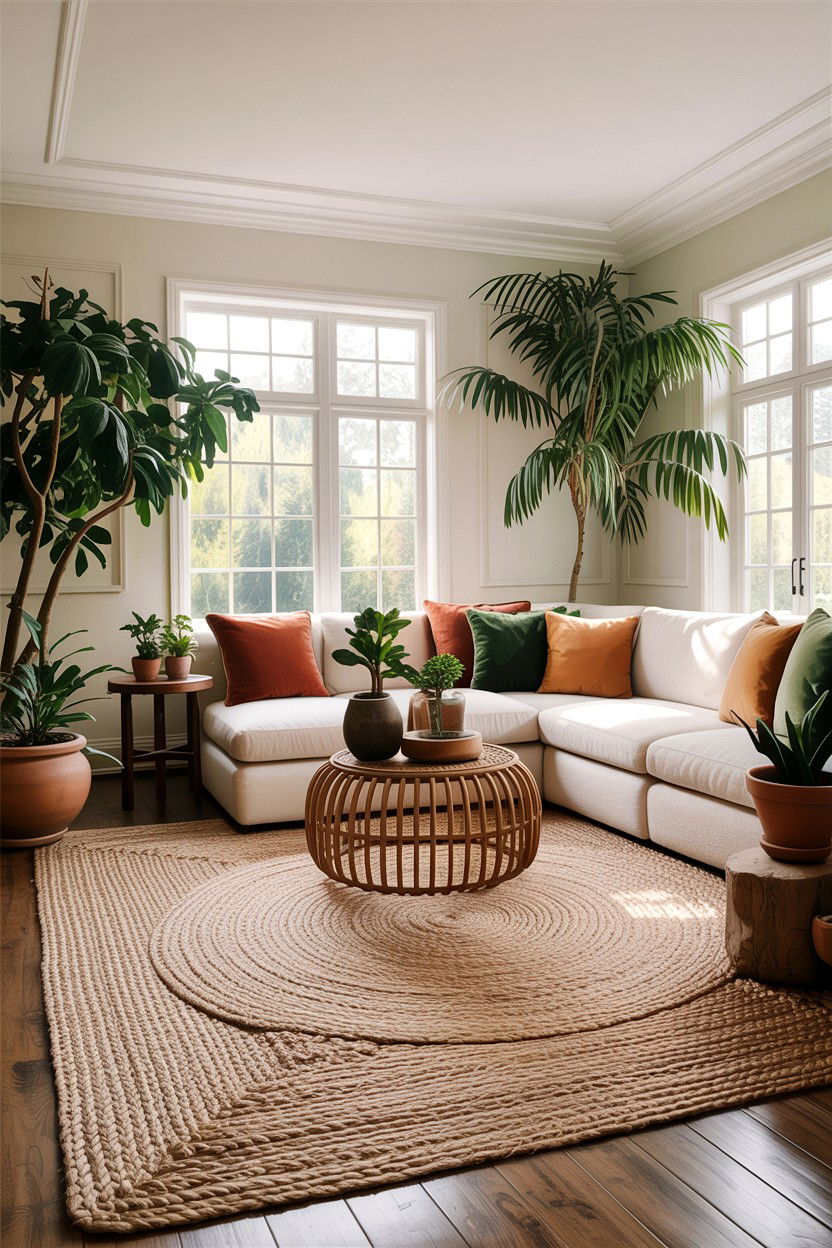 Jute rug living room - 30 jungle living room ideas