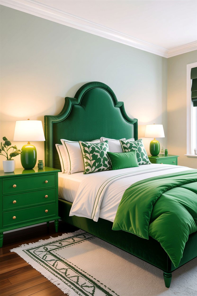 Kelly green pop of color bedroom - 30 green and white bedroom ideas