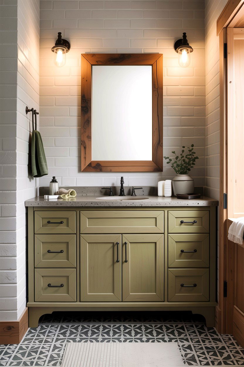 Khaki green bathroom vanity - 30 green bathroom ideas