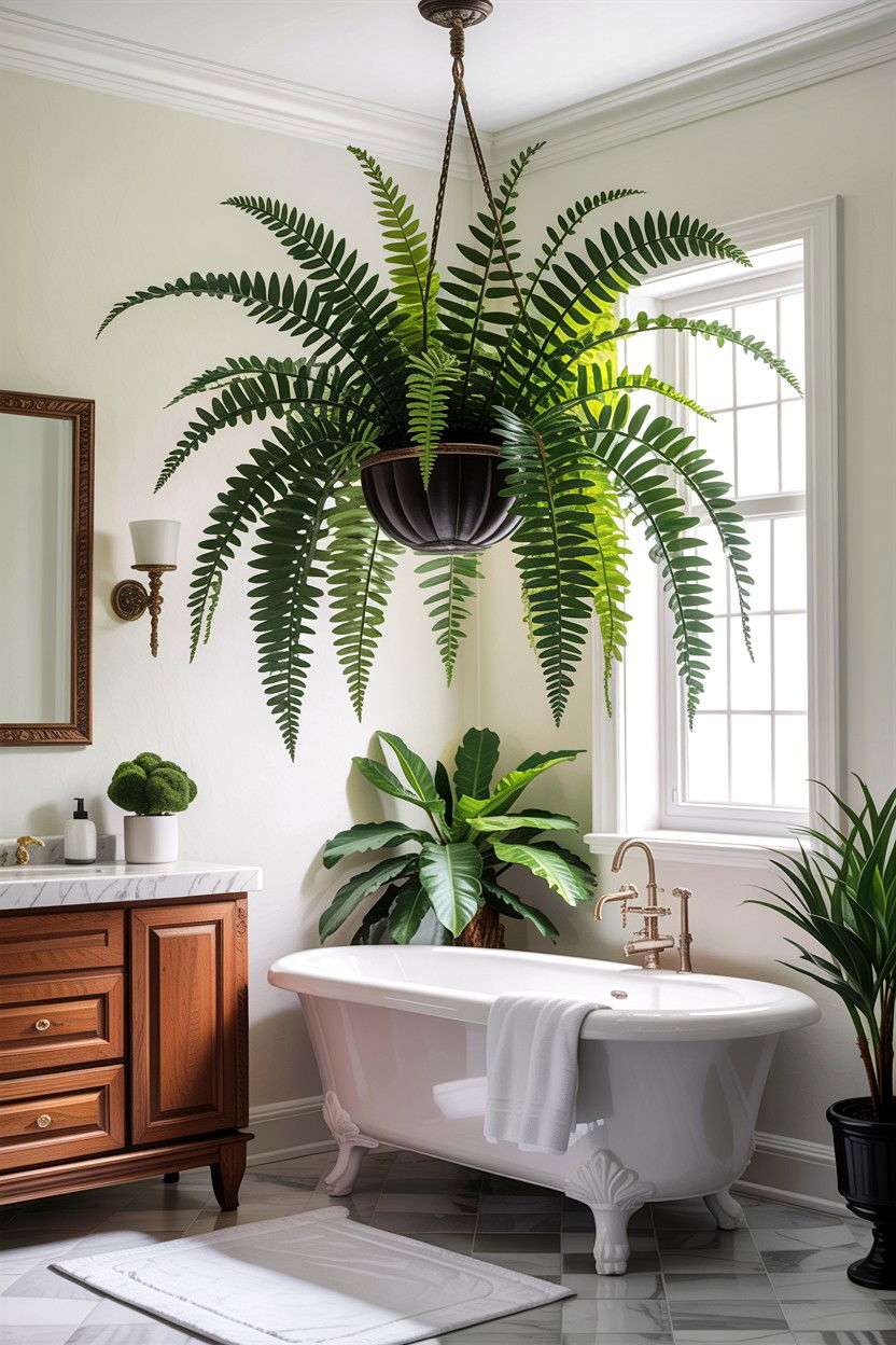Kimberly queen fern bathroom - 30 hanging plants for bathroom ideas