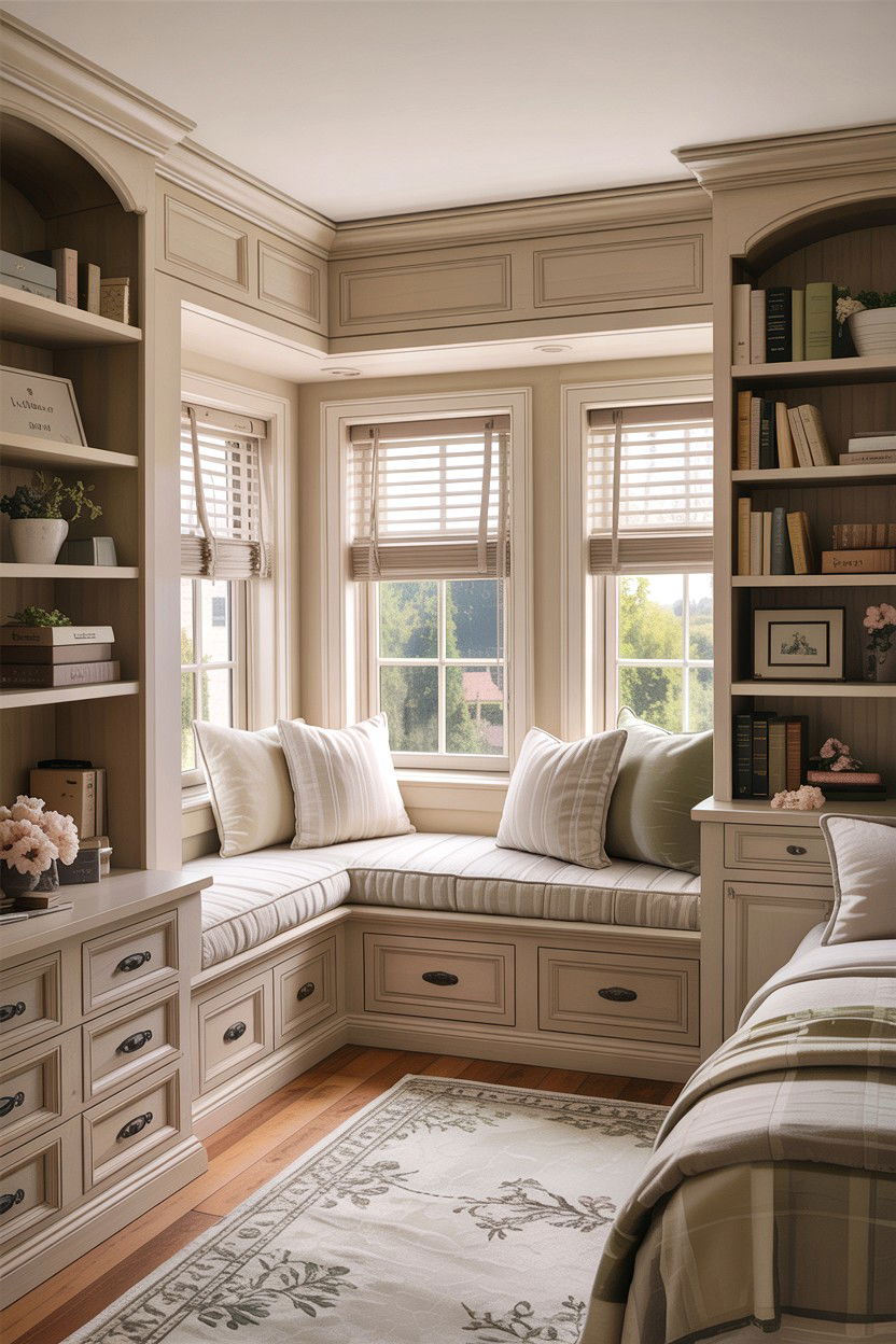 L shaped bedroom with window seat - 30 L-shaped bedroom ideas