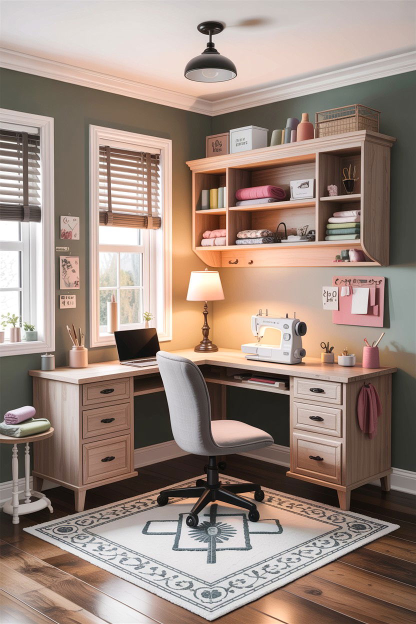 L shaped craft desk - 30 bedroom craft corner ideas