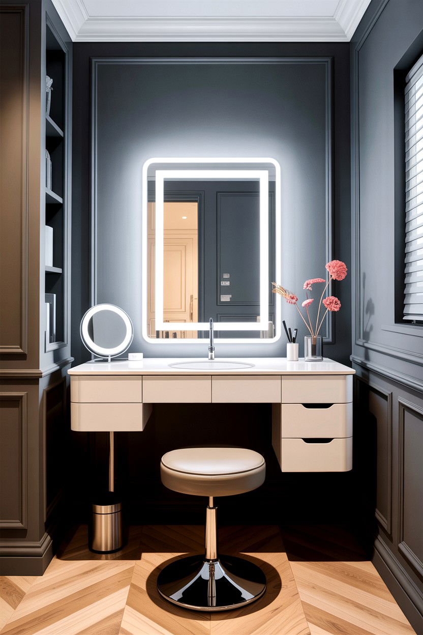 LED Lighted Vanity - 30 bedroom corner vanity ideas