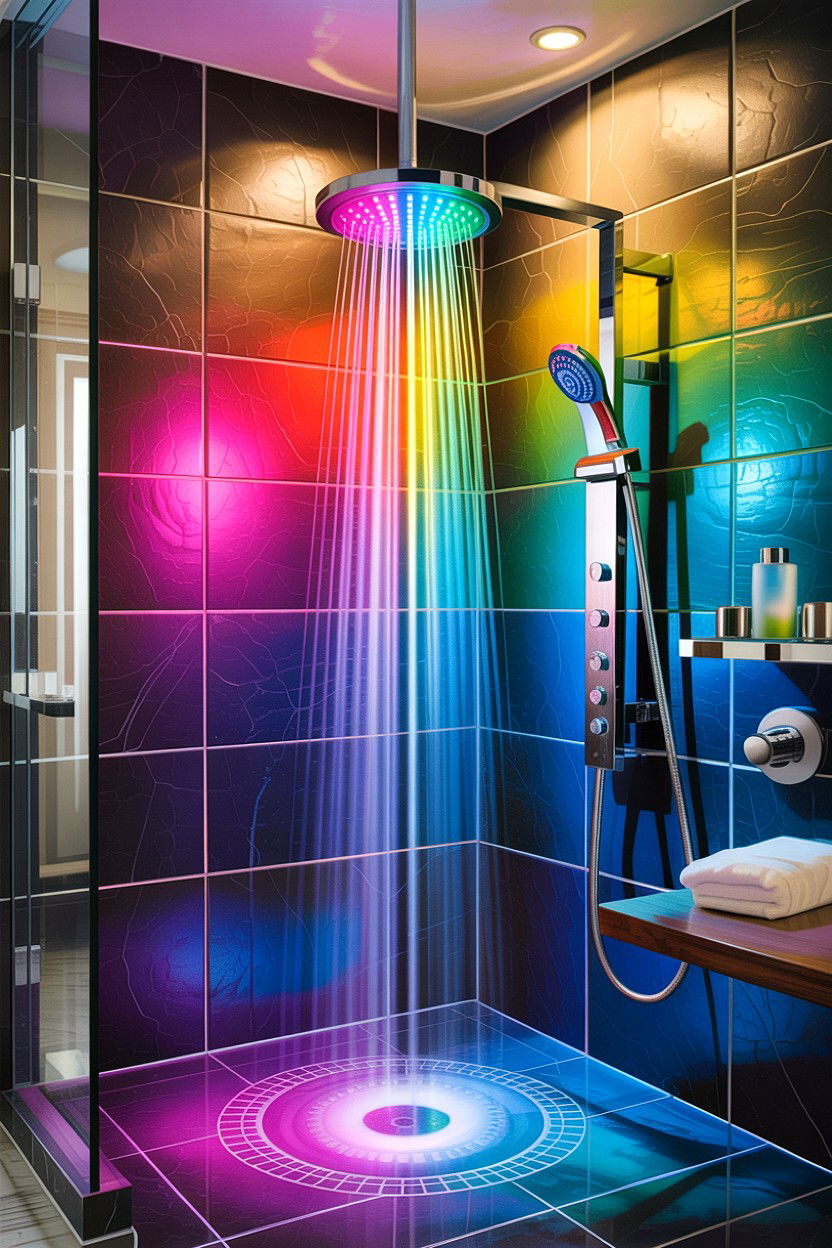 LED Shower Head - 30 chromotherapy bathroom ideas