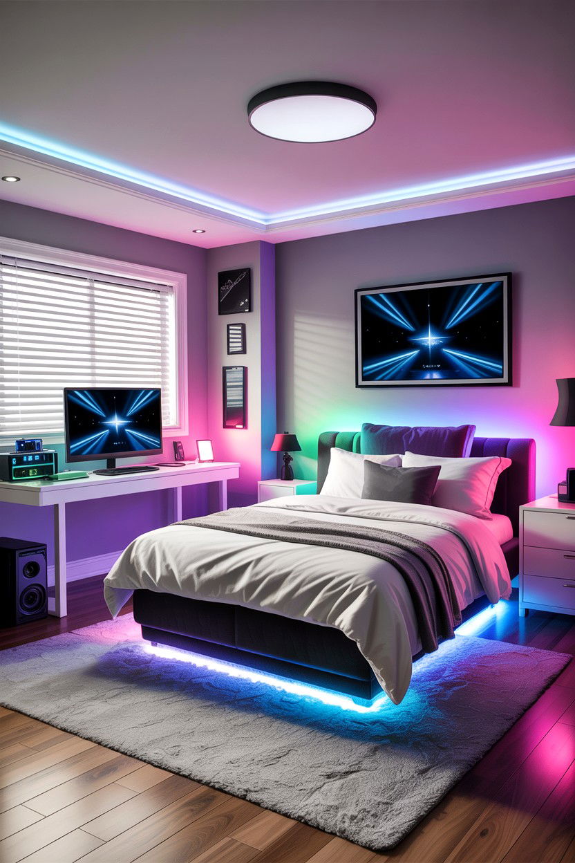 LED Strip Bedroom Lighting - 30 gaming bedroom ideas
