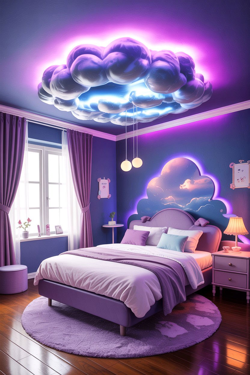 LED cloud ceiling anime room - 30 anime bedroom ideas