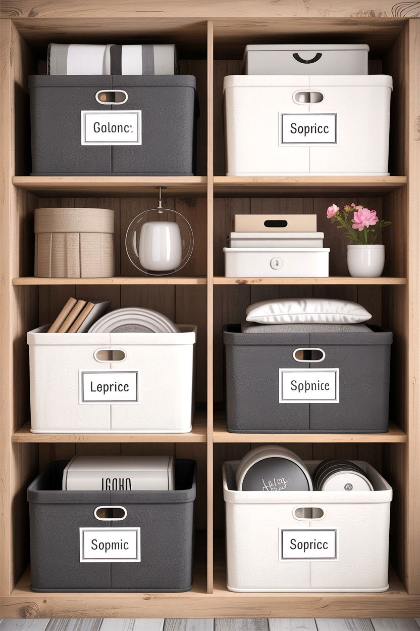 Labelled Storage Bins - 30 bedroom storage containers