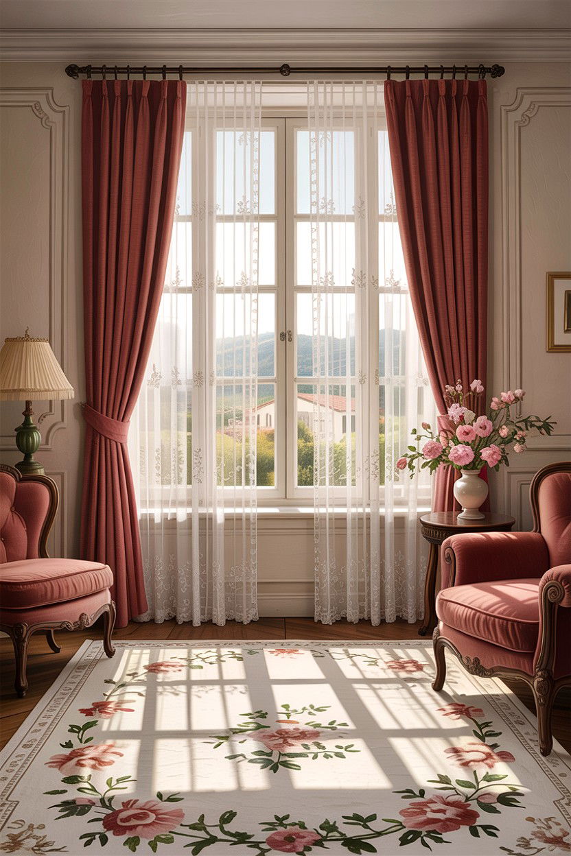 Lace Window Curtains - 30 French shabby chic living room ideas