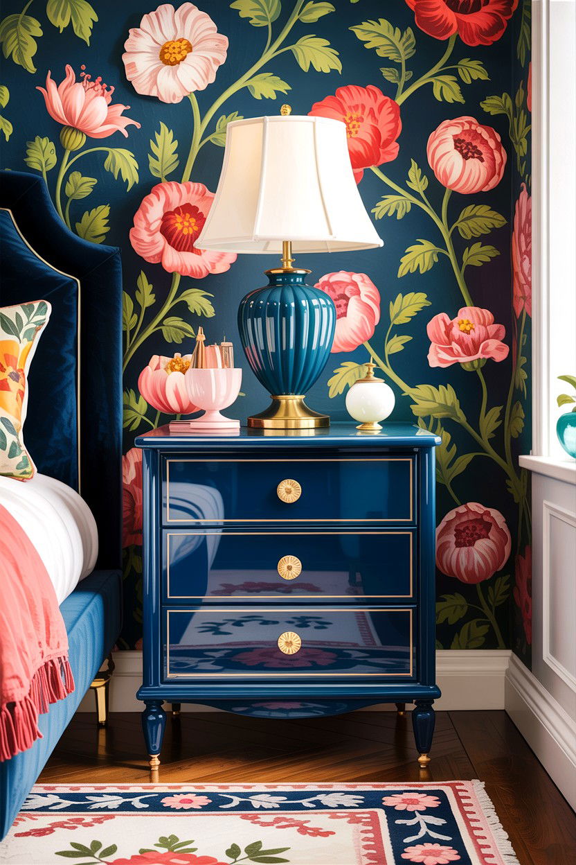 Lacquered Nightstand - 30 grandmillennial bedroom ideas