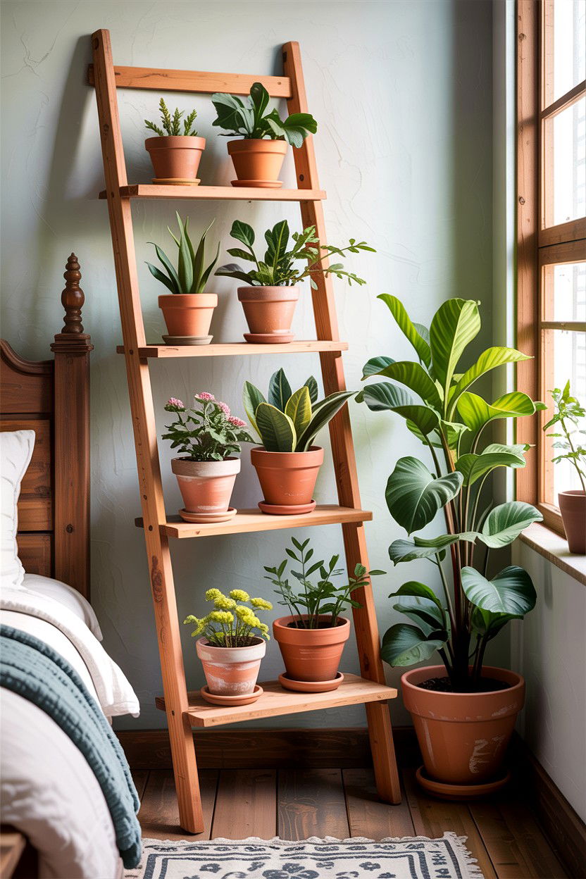 Ladder Plant Shelf - 30 bedroom plant shelves