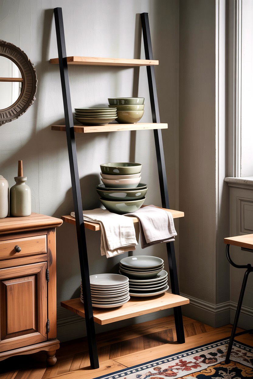 Ladder Shelf For Dishes - 30 small dining room space storage ideas
