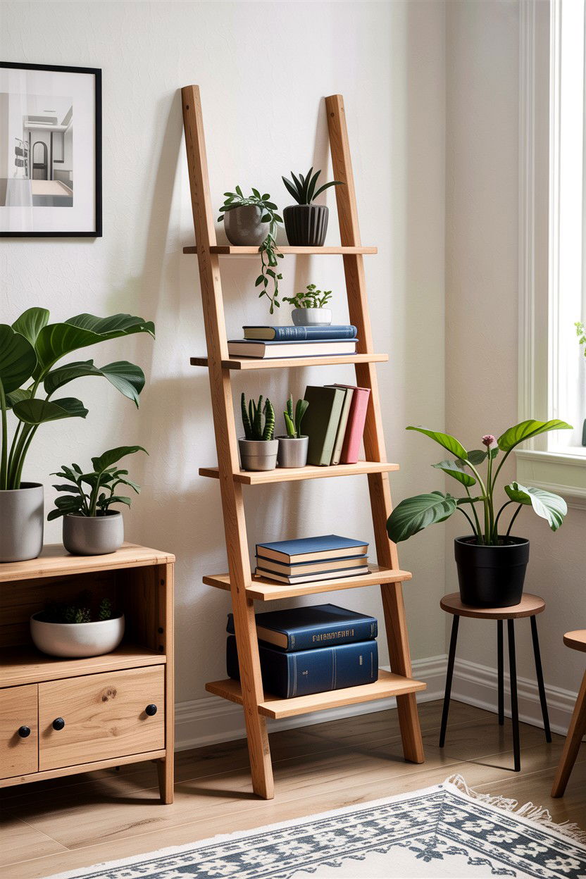 Ladder Shelf - 30 bedroom space saving ideas