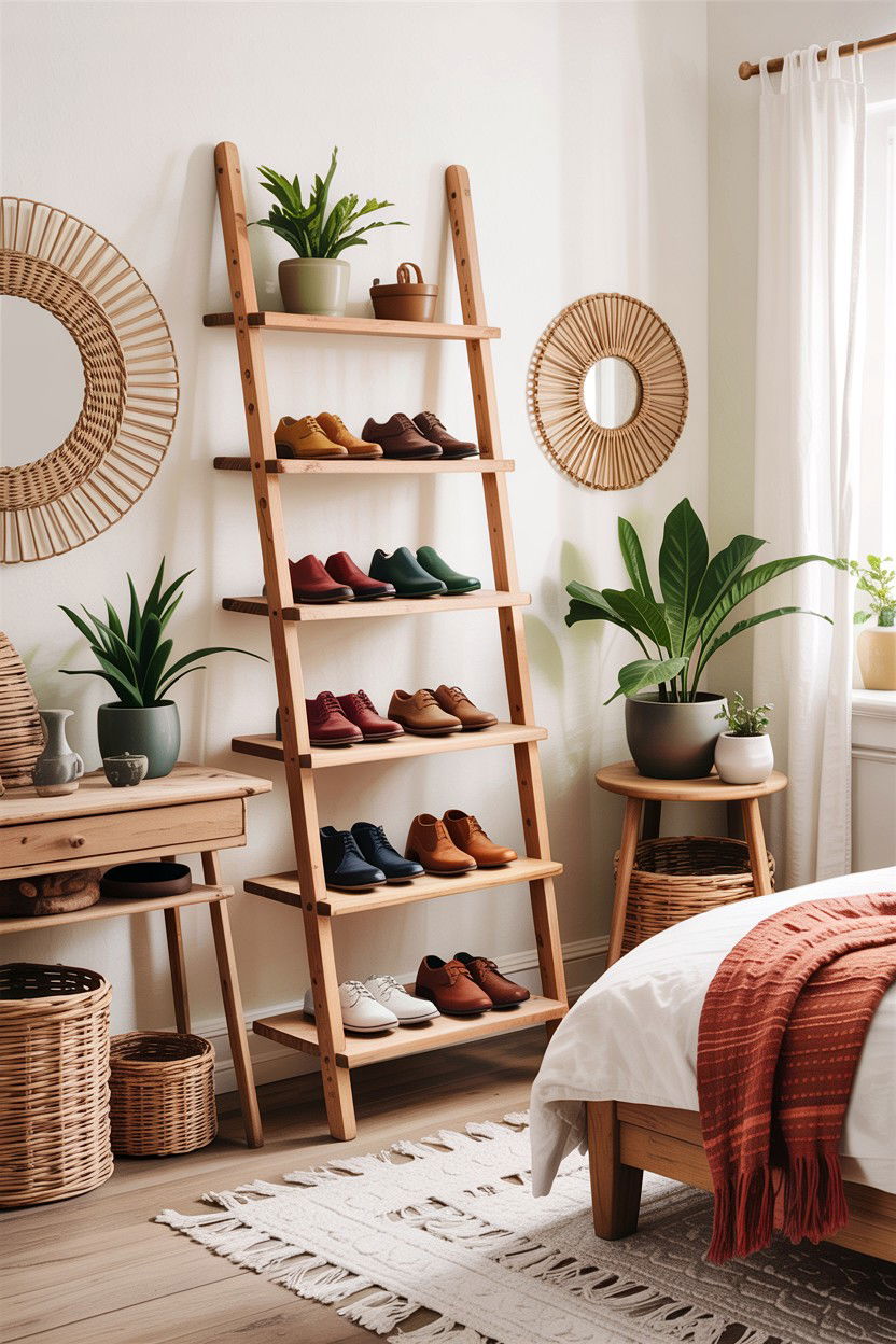 Ladder Shoe Shelf - 30 bedroom shoe storage ideas