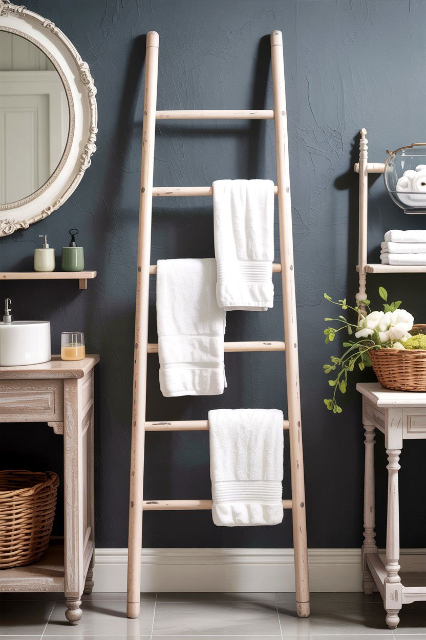 Ladder Towel Rack - 30 bathroom afternoon project ideas