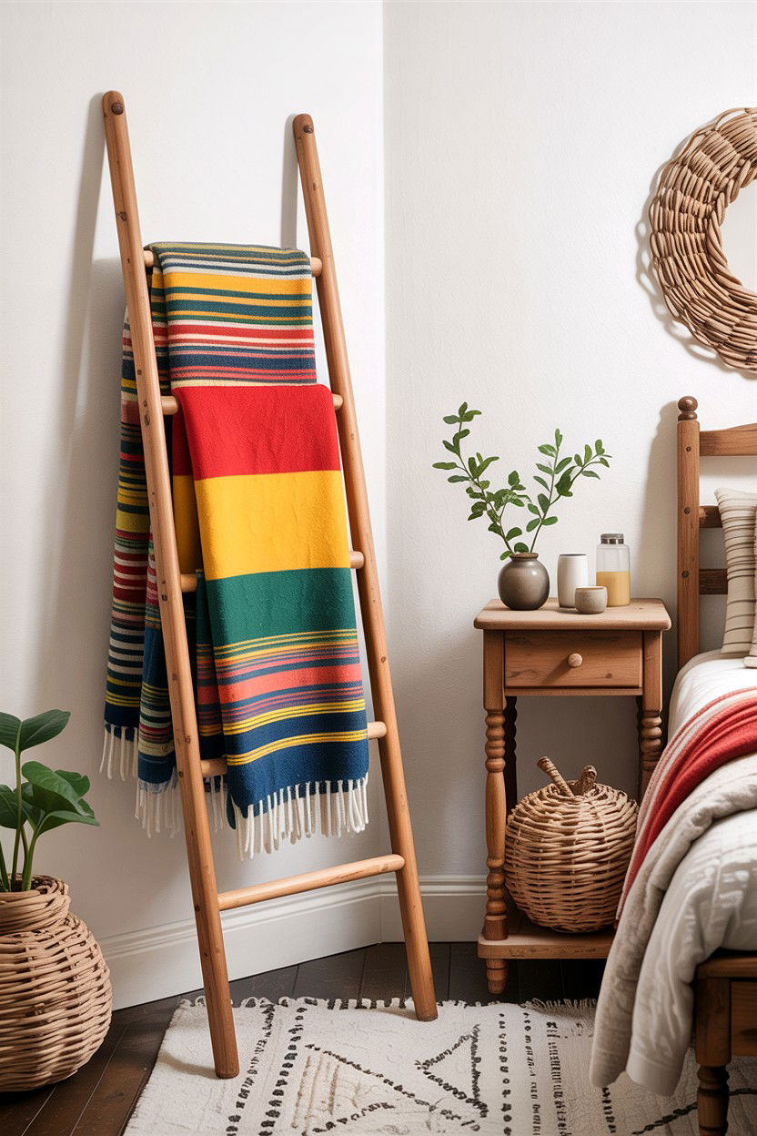 Ladder Towel Rack - 30 cheap bedroom ideas