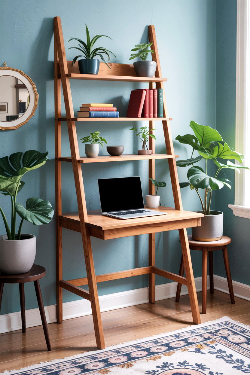 Ladder desk shelf - 30 bedroom workspace ideas