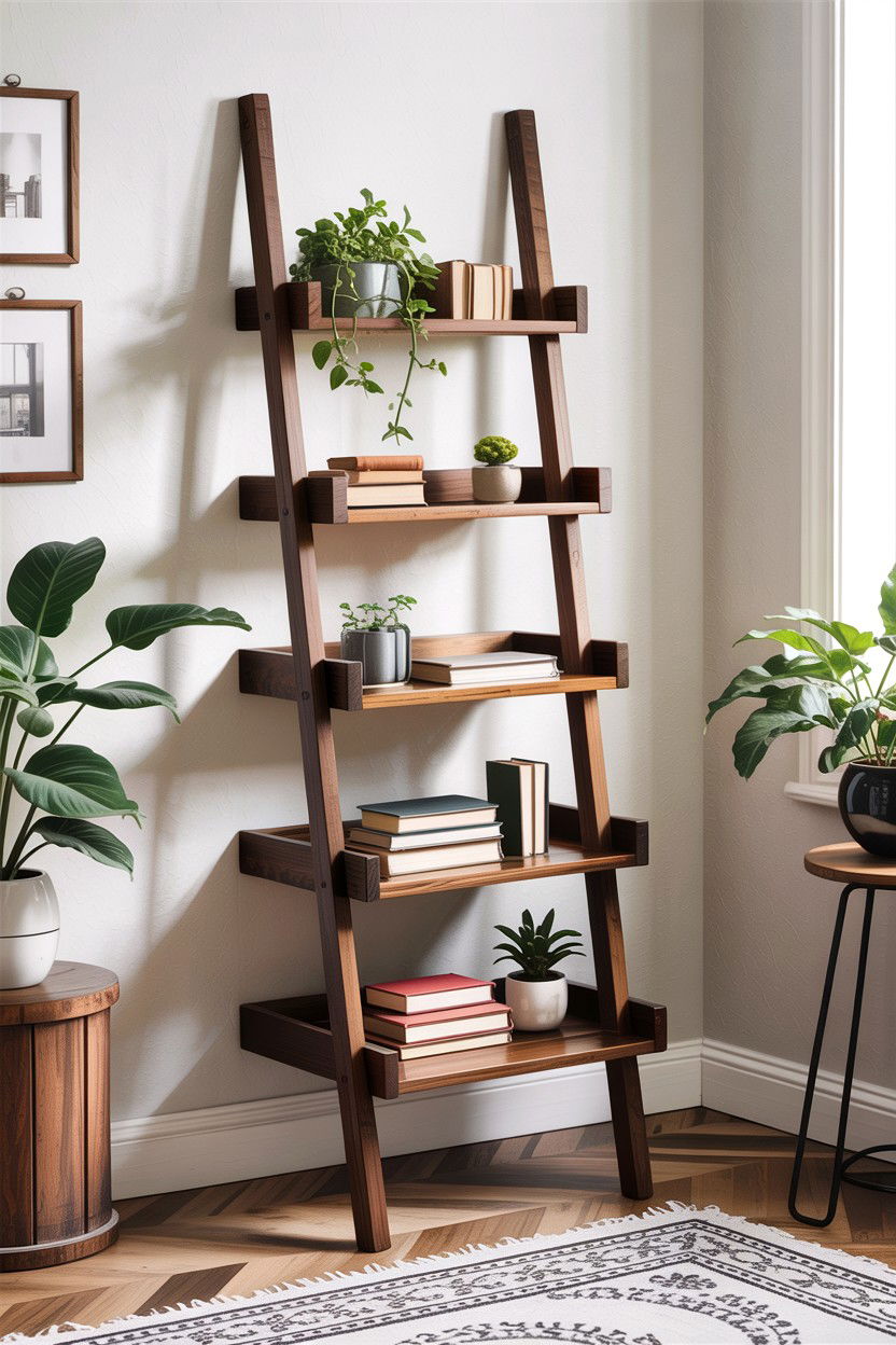 Ladder shelf - 30 inexpensive living room ideas