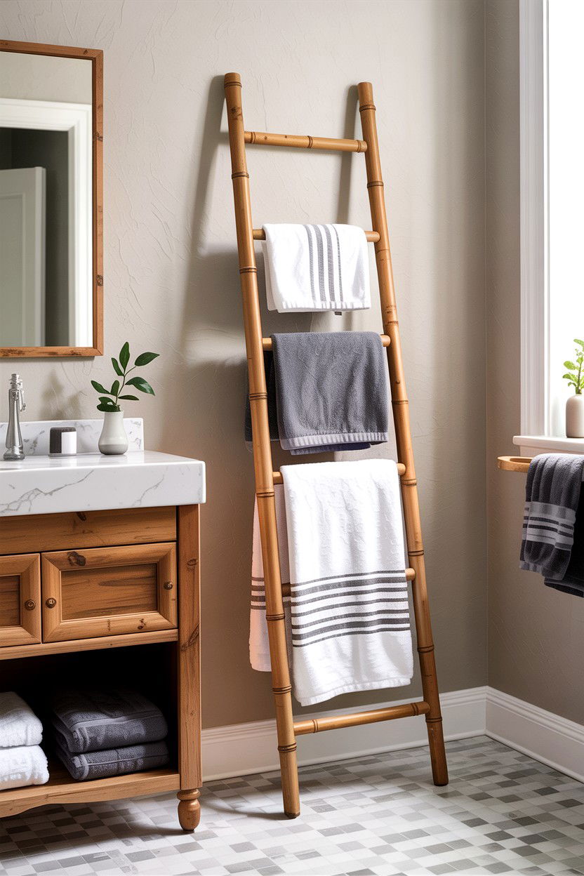 Ladder towel rack - 30 easy bathroom updates