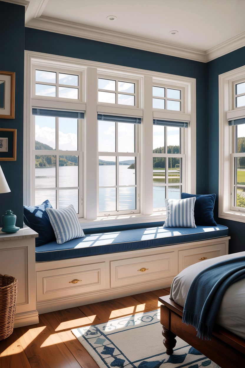 Lake house bedroom with window seat - 30 lake house bedroom ideas
