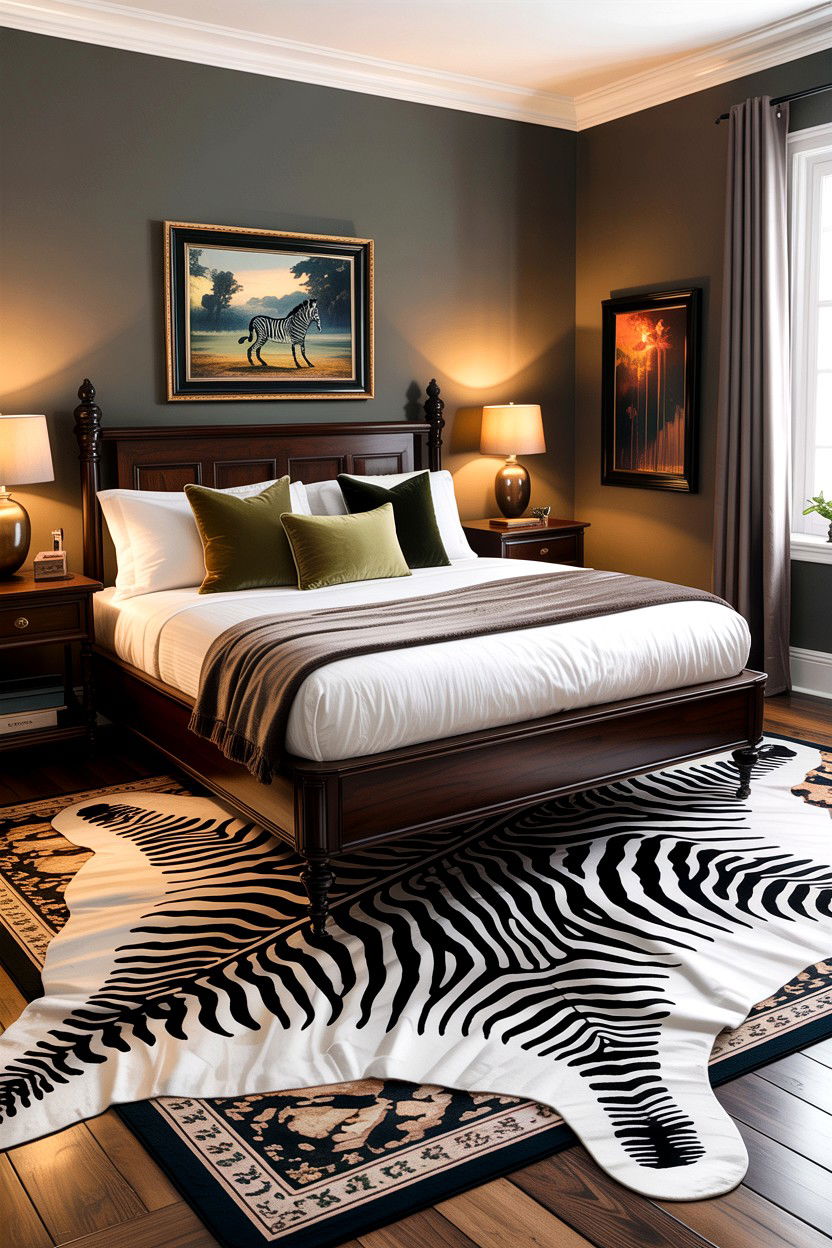 Large Animal Print Rug - 30 dramatic bedroom ideas