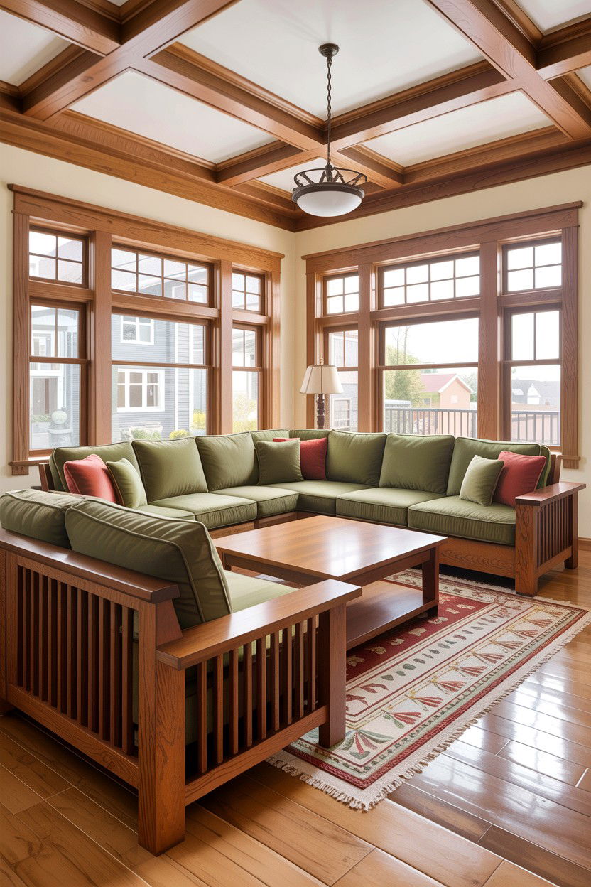 Large Craftsman Living Room With Sectional Seating - 30 living room Craftsman furniture ideas