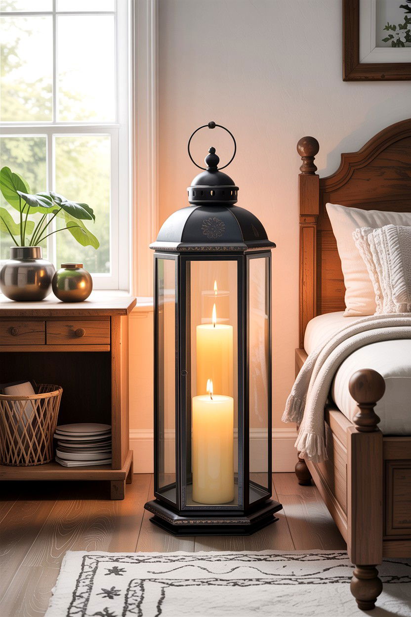 Large Floor Candle Lantern - 30 bedroom candle ideas