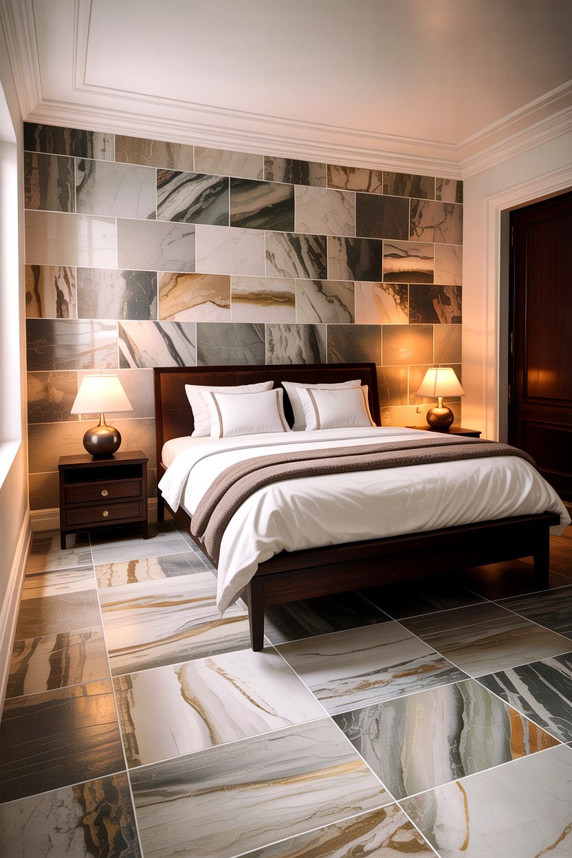 Large Format Porcelain Tile - 30 bedroom flooring ideas