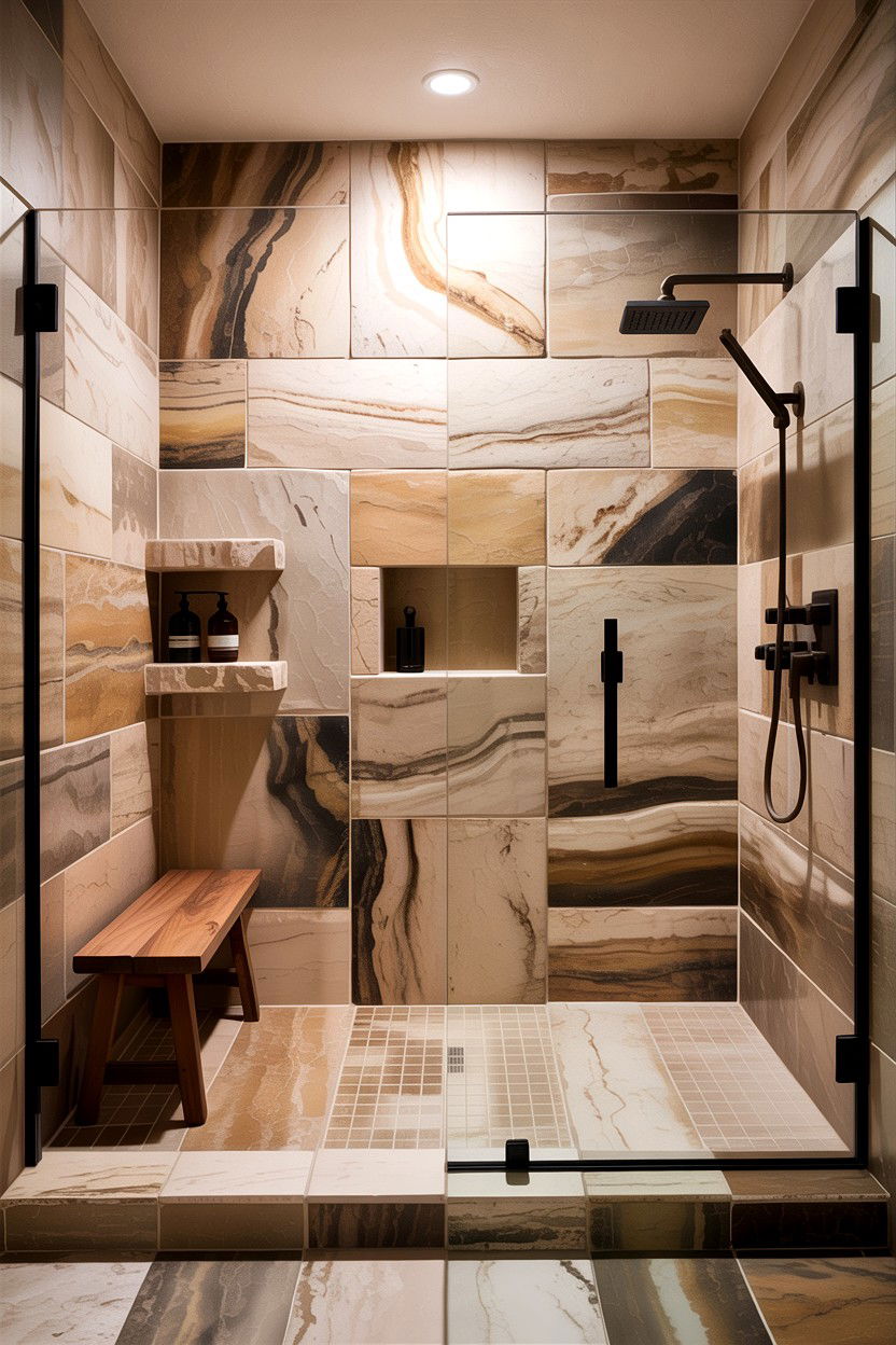 Large Format Sandstone Tile - 30 desert bathroom ideas