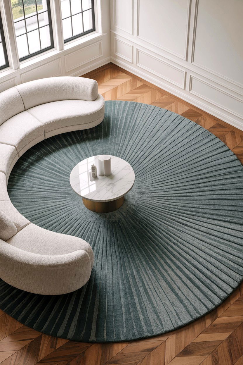 Large Round Area Rug - 30 high ceiling living room ideas