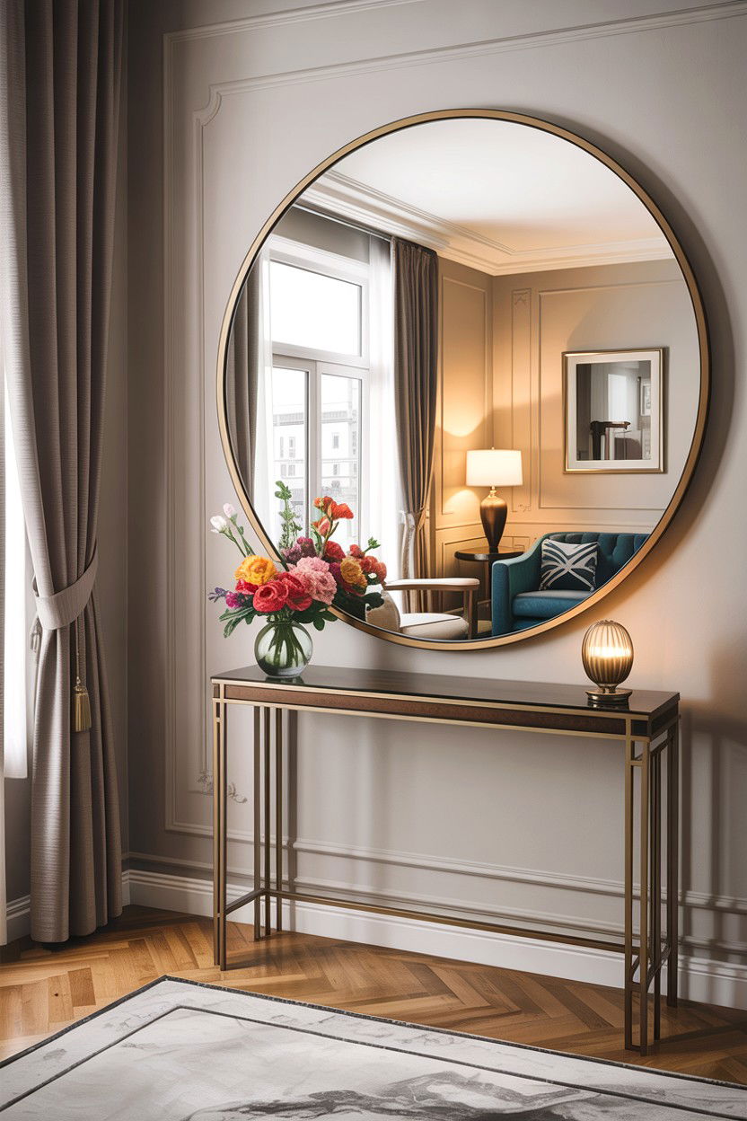 Large Round Mirror - 30 boutique hotel living room ideas