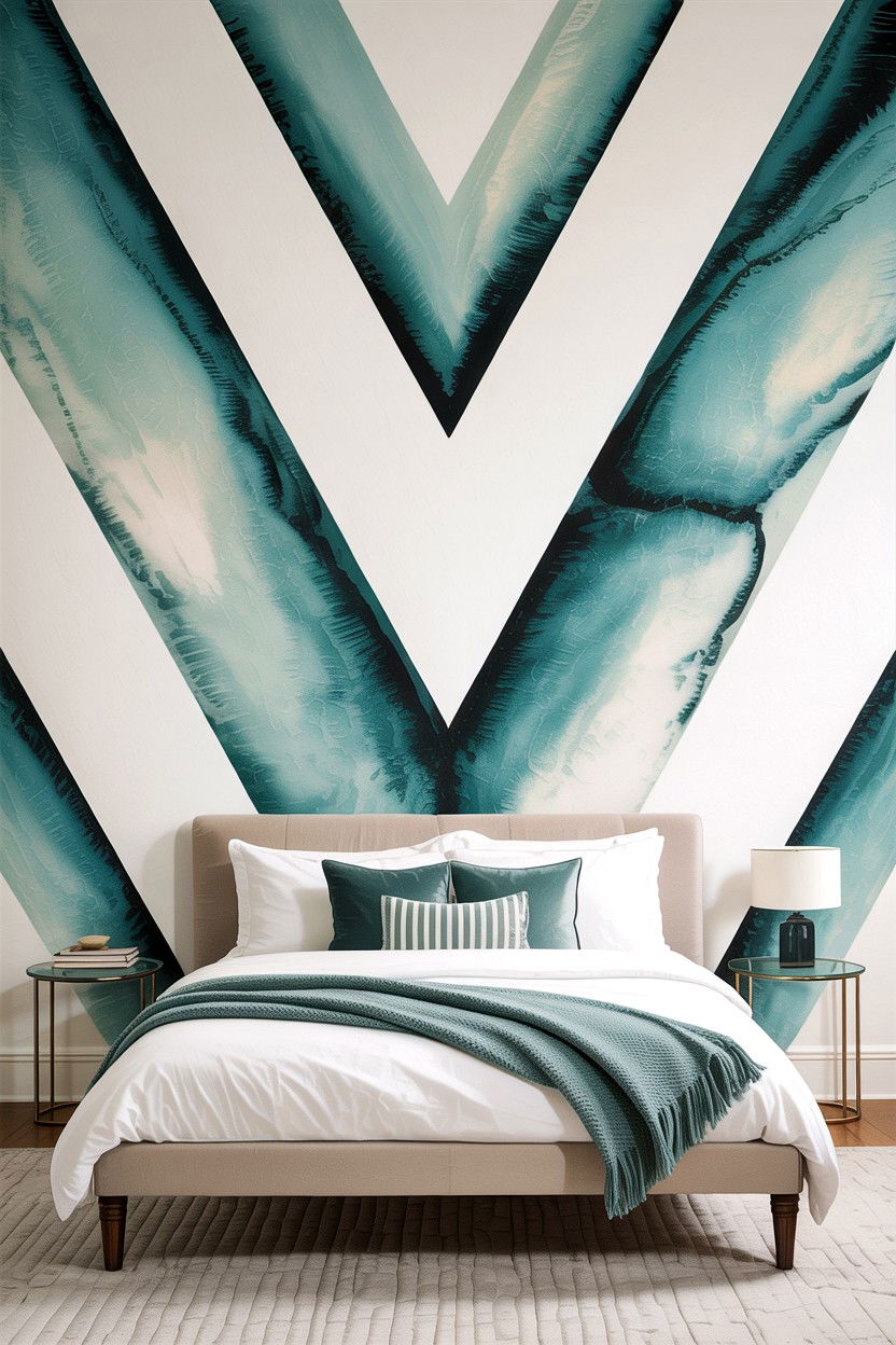 Large Scale Chevron Mural - 30 bedroom geometric wall designs