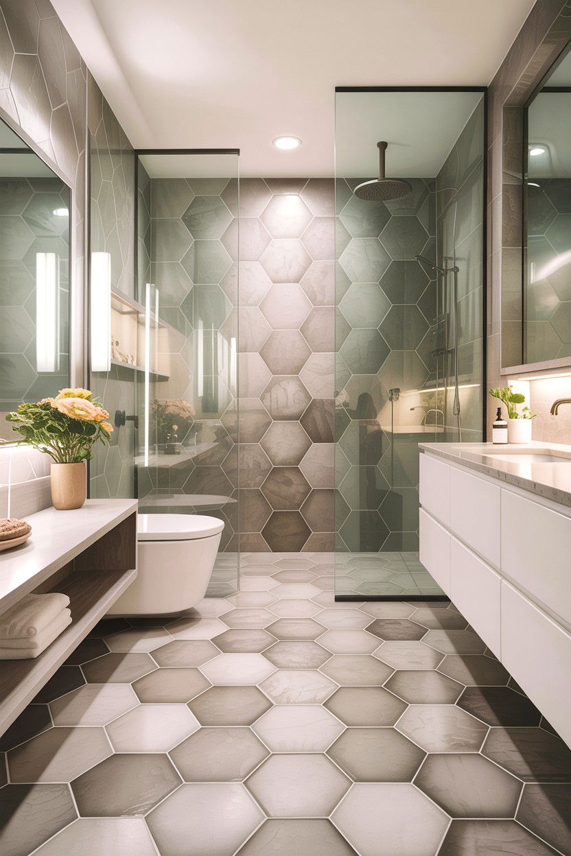 Large Scale Hexagon Tile Bathroom Floor - 30 hexagon tile bathroom ideas