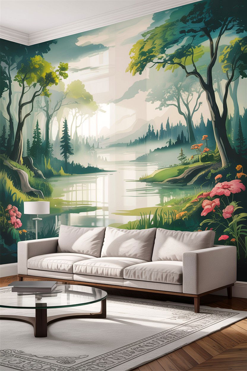 Large Scale Wall Mural - 30 living room feature wall ideas