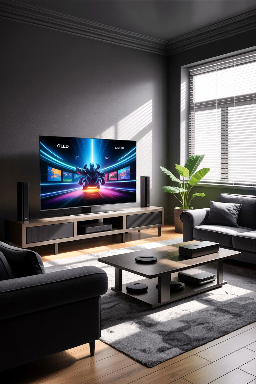 Large Screen OLED TV Gaming Setup - 30 gaming living room ideas