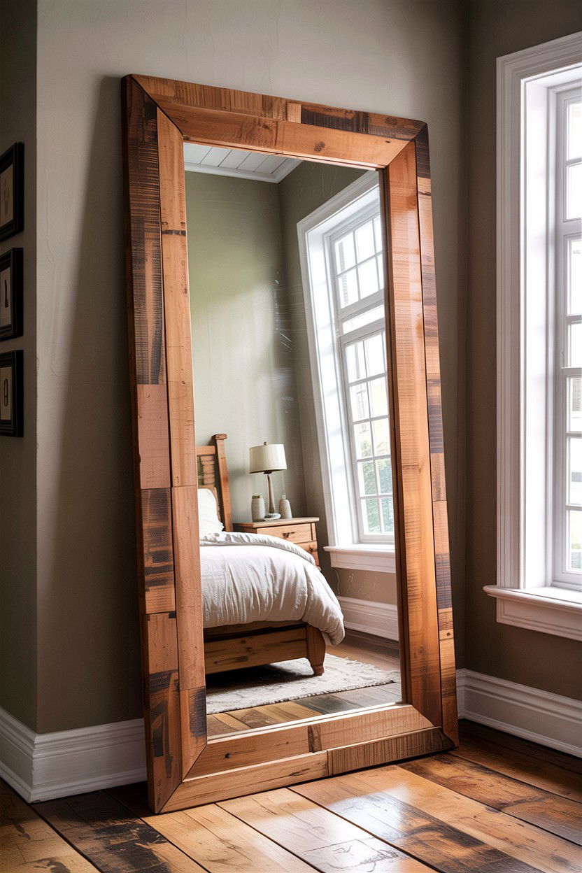 Large Wood Mirror - 30 rustic white bedroom ideas