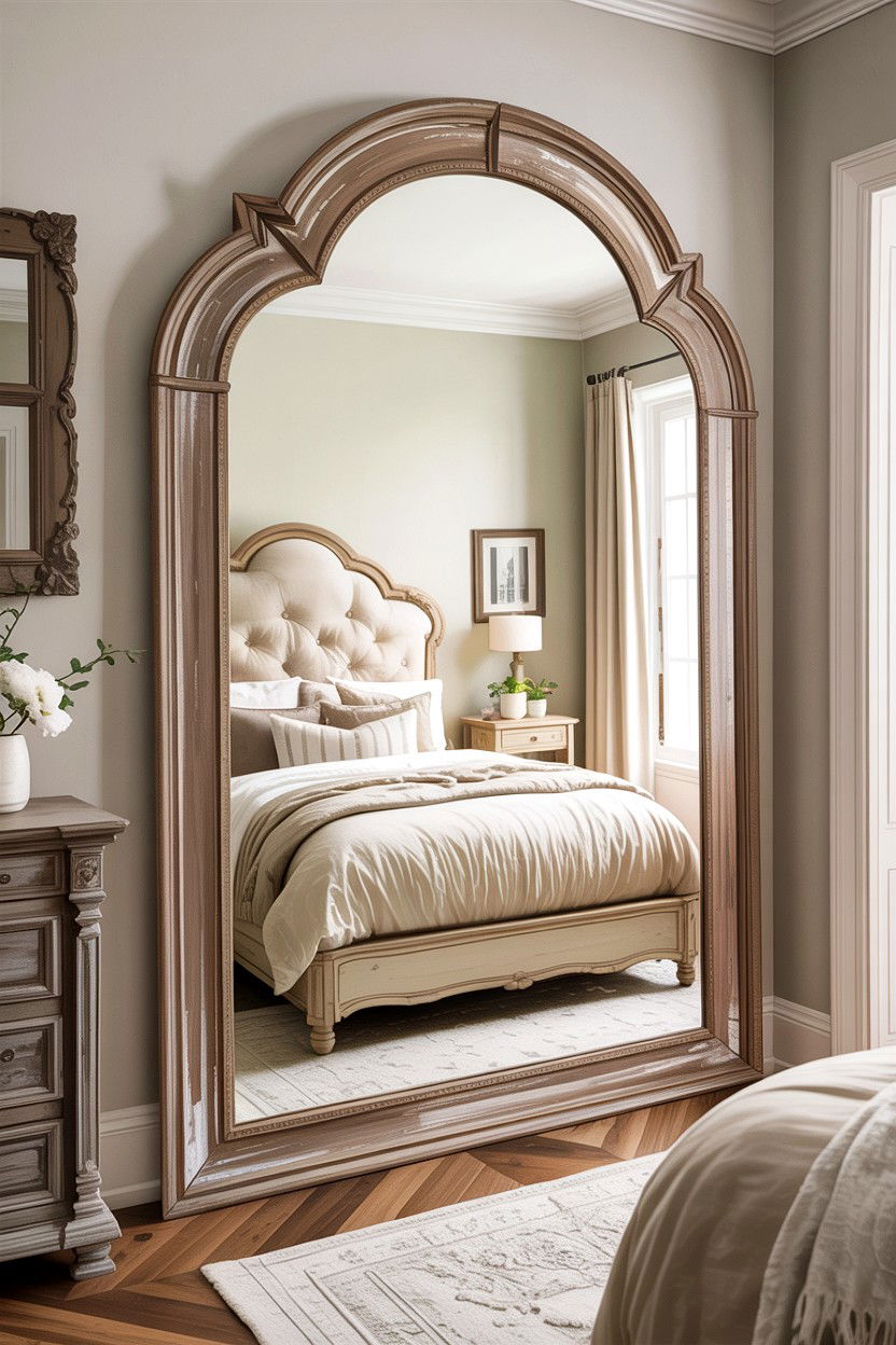 Large arched mirror bedroom - 30 rustic cream bedroom ideas